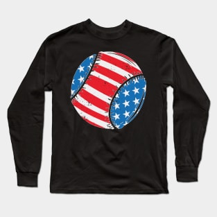 Baseball American Flag 4th Of July Long Sleeve T-Shirt